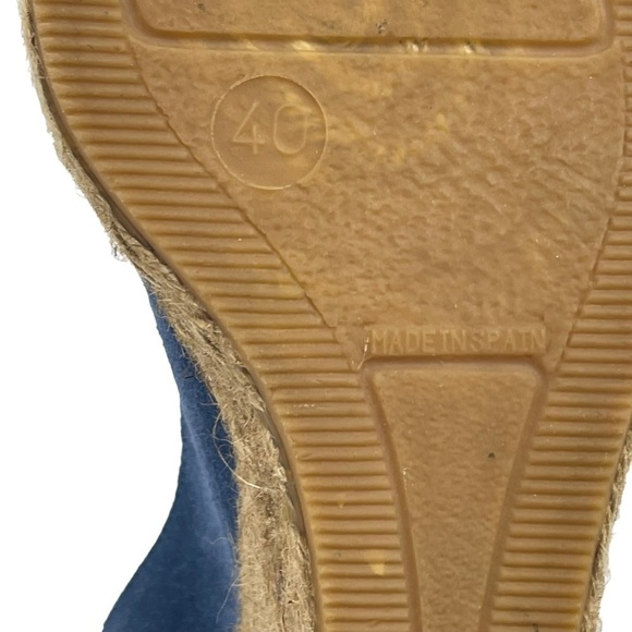 FABIOLAS PEEP TOE BLUE LEATHER SLINGBACK JUTE WRAPPED WEDGE ESPADRILLE SANDAL - Picture 10 of 12